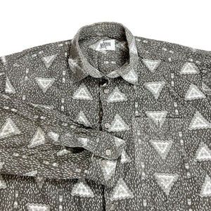 Mantoni Mens Large Flannel Button Front Shirt L/S Grey Abstract Triangle Pyramid